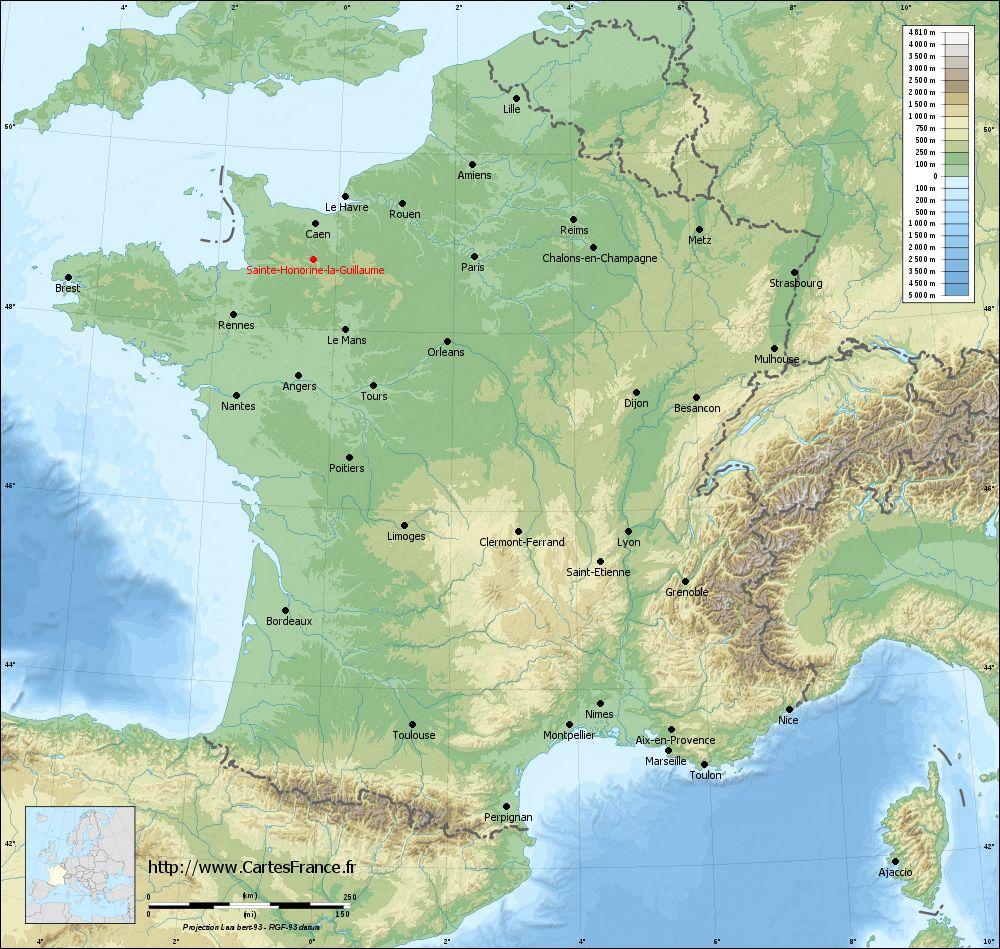 Carte relief lambert grandes villes sainte honorine la guillaume